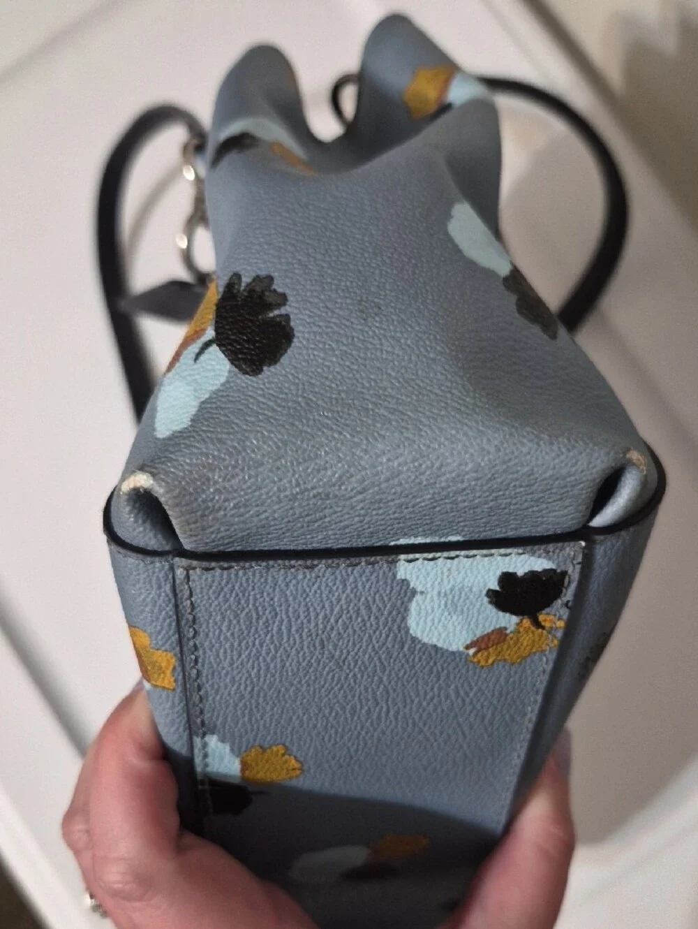 COACH Light Blue Floral Satchel with Gold Accents #B1780 38147